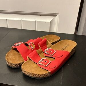 Twisted Red Sandals with Cork Detail